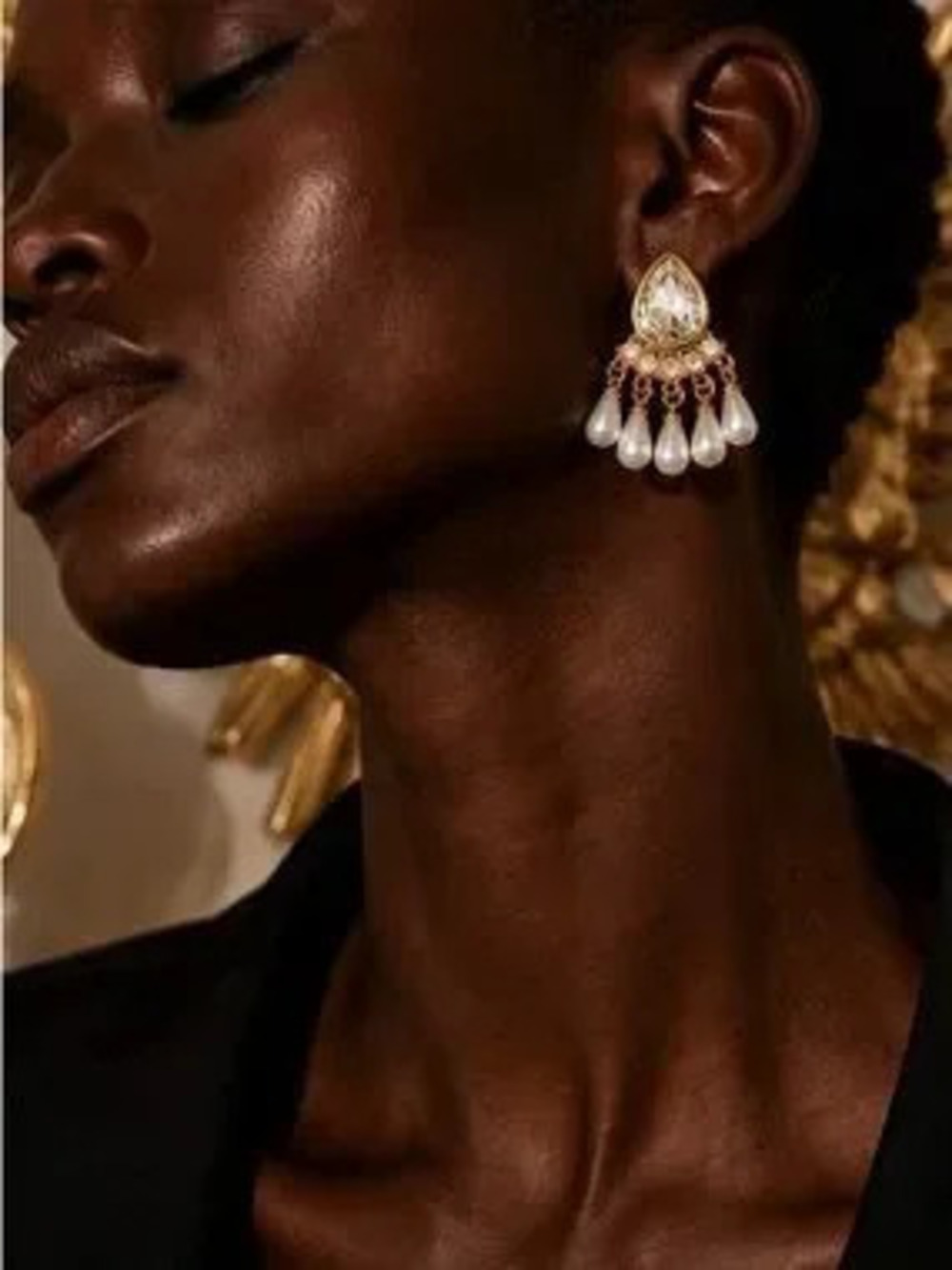 Sculptural Crystal Pearl Chandelier Earrings